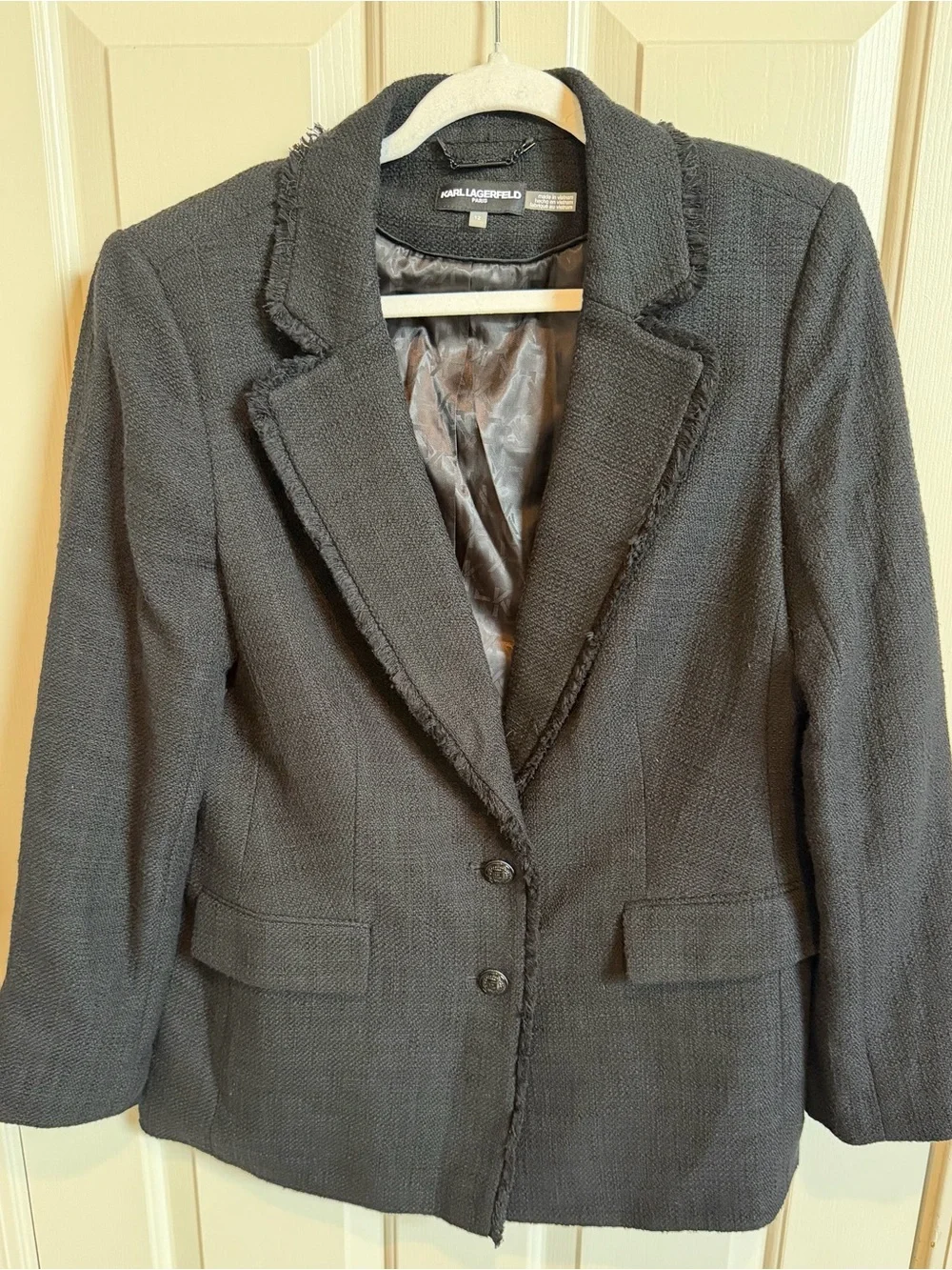 Karl Lagerdield Black Tweed Women's Tailored Blazer Jacket Size 12